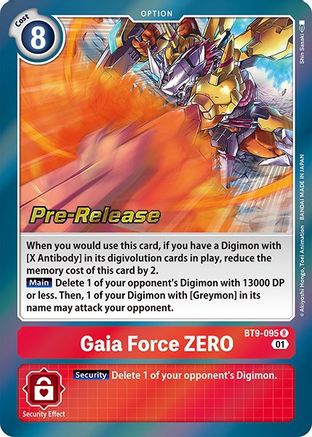 Gaia Force ZERO (BT9-095) - X Record Pre-Release Cards - Premium Digimon Single from Bandai - Just $0.33! Shop now at Game Crave Tournament Store