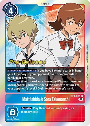 Matt Ishida & Sora Takenouchi (BT9-085) - X Record Pre-Release Cards Foil - Premium Digimon Single from Bandai - Just $2.69! Shop now at Game Crave Tournament Store