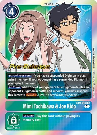 Mimi Tachikawa & Joe Kido (BT9-088) - X Record Pre-Release Cards Foil - Premium Digimon Single from Bandai - Just $0.85! Shop now at Game Crave Tournament Store