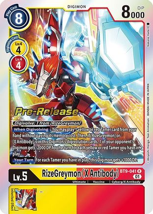 RizeGreymon (X Antibody) (BT9-041) - X Record Pre-Release Cards Foil - Premium Digimon Single from Bandai - Just $0.93! Shop now at Game Crave Tournament Store