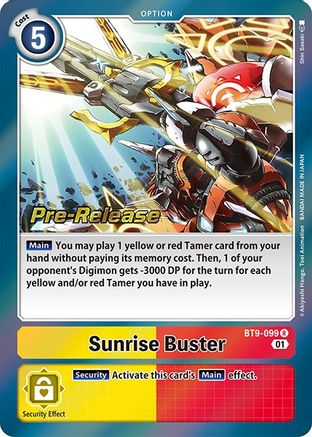 Sunrise Buster (BT9-099) - X Record Pre-Release Cards Foil - Premium Digimon Single from Bandai - Just $1.81! Shop now at Game Crave Tournament Store