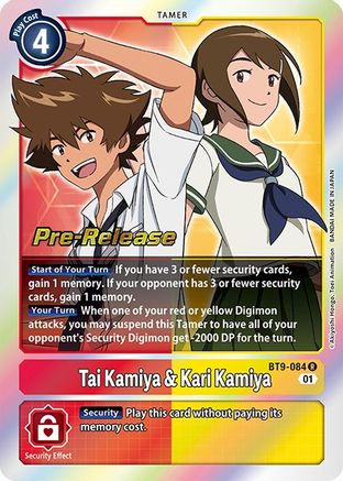 Tai Kamiya & Kari Kamiya (BT9-084) - X Record Pre-Release Cards Foil - Premium Digimon Single from Bandai - Just $1.31! Shop now at Game Crave Tournament Store