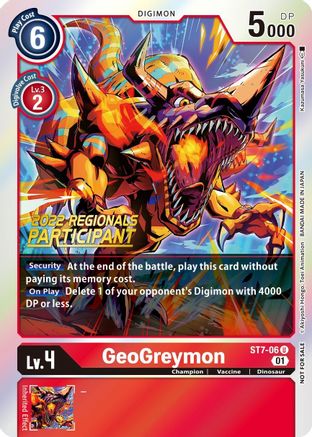 GeoGreymon (2022 Championship Offline Regional) [Online Participant] (ST7-06) - Starter Deck 07: Gallantmon Foil - Premium Digimon Single from Bandai - Just $0.43! Shop now at Game Crave Tournament Store