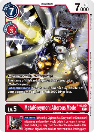 MetalGreymon: Alterous Mode (P-072) - Digimon Promotion Cards - Premium Digimon Single from Bandai - Just $8.84! Shop now at Game Crave Tournament Store