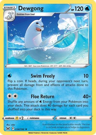 Dewgong 34/196 - Lost Origin - Premium Pokemon Single from Nintendo - Just $0.50! Shop now at Game Crave Tournament Store