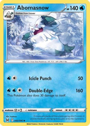 Abomasnow 43/196 - Lost Origin - Premium Pokemon Single from Nintendo - Just $0.25! Shop now at Game Crave Tournament Store