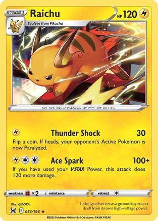 Raichu 53/196 - Lost Origin - Premium Pokemon Single from Nintendo - Just $0.50! Shop now at Game Crave Tournament Store