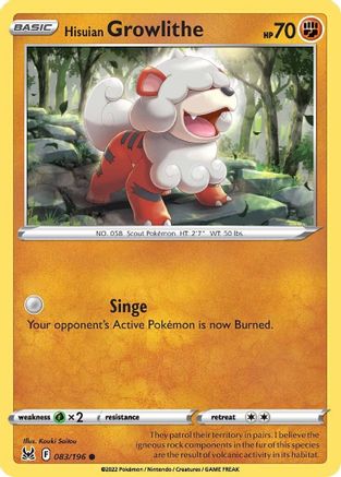 Hisuian Growlithe 83/196 - Lost Origin - Premium Pokemon Single from Nintendo - Just $0.25! Shop now at Game Crave Tournament Store