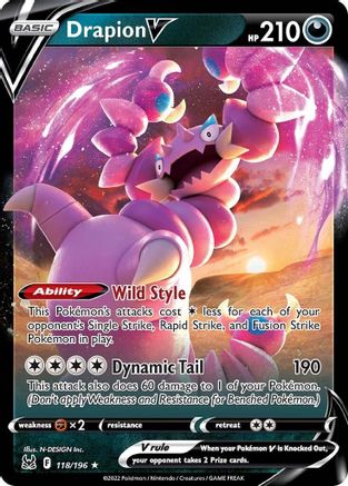 Drapion V 118/196 - Lost Origin Holofoil - Premium Pokemon Single from Nintendo - Just $0.50! Shop now at Game Crave Tournament Store