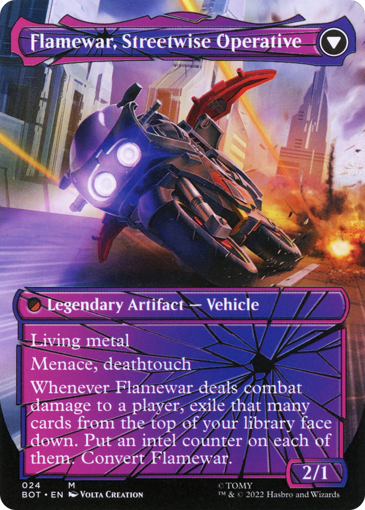 Flamewar, Brash Veteran // Flamewar, Streetwise Operative (BOT-024) - Transformers: (shatteredglass, convertdfc) (Borderless) - Premium MTG Single from Wizards of the Coast - Just $1.26! Shop now at Game Crave Tournament Store