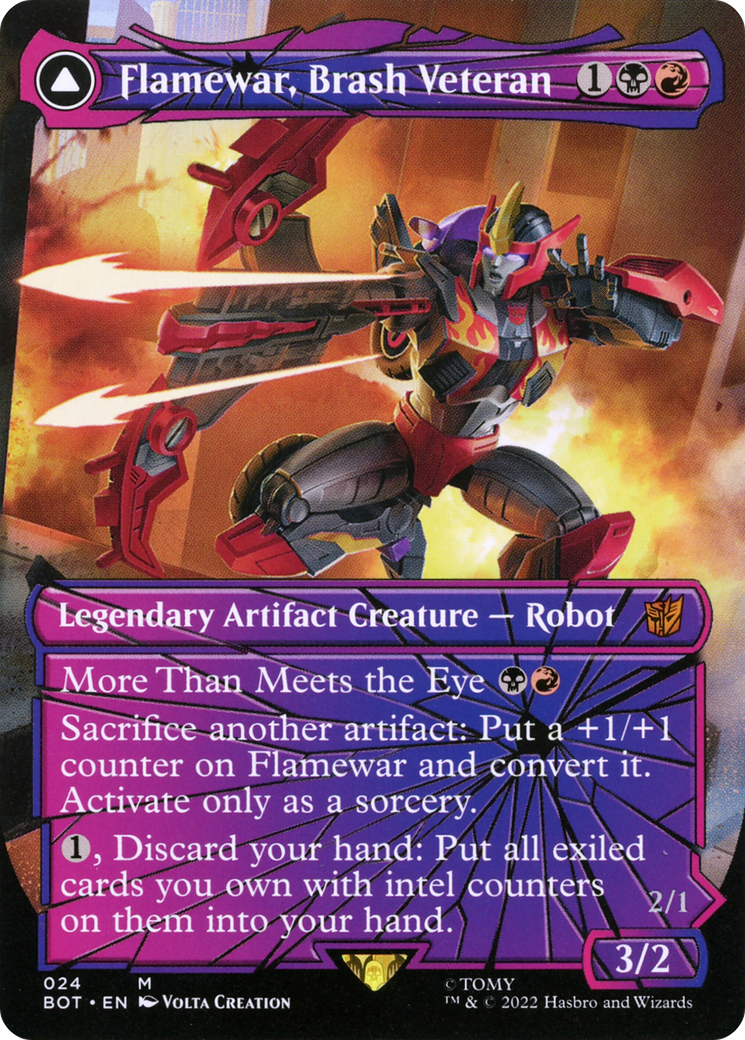 Flamewar, Brash Veteran // Flamewar, Streetwise Operative (BOT-024) - Transformers: (shatteredglass, convertdfc) (Borderless) Foil - Premium MTG Single from Wizards of the Coast - Just $40.61! Shop now at Game Crave Tournament Store