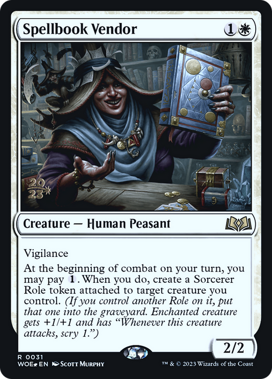 Spellbook Vendor (PWOE-31S) - Wilds of Eldraine Promos Foil - Premium MTG Single from Wizards of the Coast - Just $0.68! Shop now at Game Crave Tournament Store