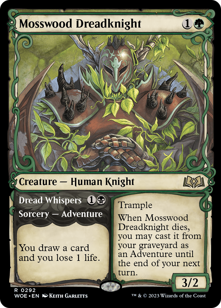 Mosswood Dreadknight // Dread Whispers (WOE-292) - Wilds of Eldraine: (Showcase) - Premium MTG Single from Wizards of the Coast - Just $0.15! Shop now at Game Crave Tournament Store