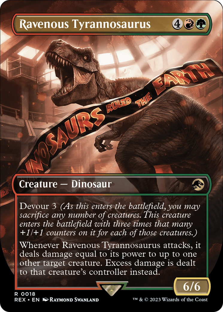 Ravenous Tyrannosaurus (REX-018) - Jurassic World Collection (Borderless) Foil - Premium MTG Single from Wizards of the Coast - Just $10.07! Shop now at Game Crave Tournament Store
