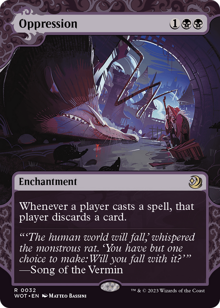Oppression (WOT-032) - Wilds of Eldraine: Enchanting Tales: (Showcase) (Borderless) - Premium MTG Single from Wizards of the Coast - Just $0.09! Shop now at Game Crave Tournament Store
