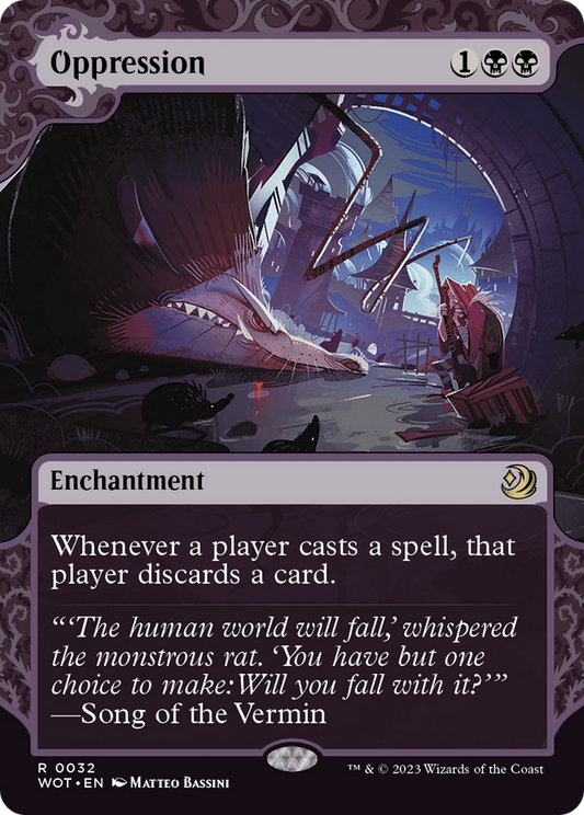 Oppression (WOT-032) - Wilds of Eldraine: Enchanting Tales: (Showcase) (Borderless) - Premium MTG Single from Wizards of the Coast - Just $0.09! Shop now at Game Crave Tournament Store