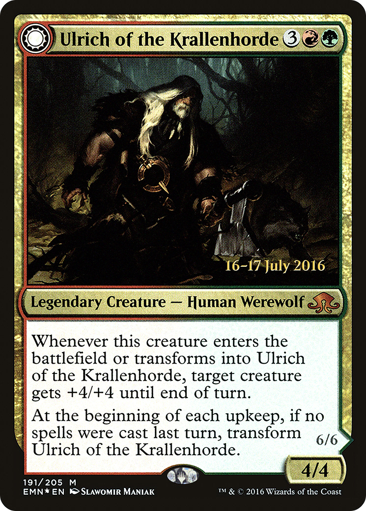 Ulrich of the Krallenhorde // Ulrich, Uncontested Alpha (PEMN-191S) - Eldritch Moon Promos: (Double Faced Transform) Foil - Premium MTG Single from Wizards of the Coast - Just $1.19! Shop now at Game Crave Tournament Store
