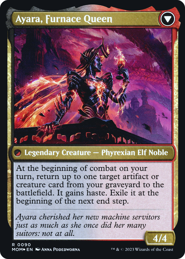 Ayara, Widow of the Realm // Ayara, Furnace Queen (PMOM-90S) - March of the Machine Promos Foil - Premium MTG Single from Wizards of the Coast - Just $0.25! Shop now at Game Crave Tournament Store