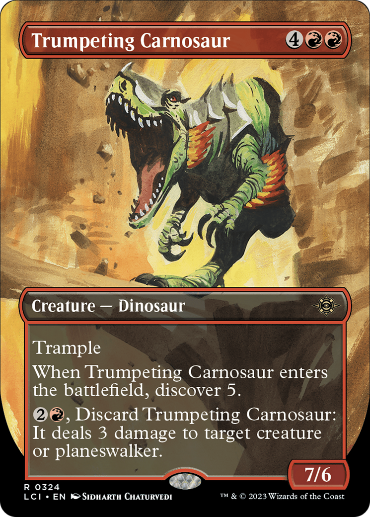 Trumpeting Carnosaur (LCI-324) - The Lost Caverns of Ixalan (Borderless) Foil - Premium MTG Single from Wizards of the Coast - Just $0.53! Shop now at Game Crave Tournament Store