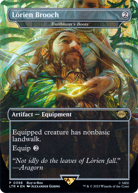 Trailblazer's Boots (LTR-398) - The Lord of the Rings: Tales of Middle-earth / Lórien Brooch (Borderless) Foil - Premium MTG Single from Wizards of the Coast - Just $0.47! Shop now at Game Crave Tournament Store