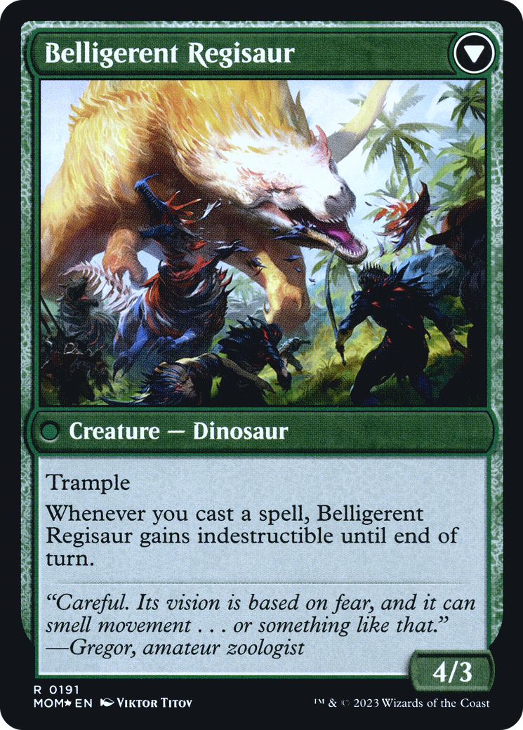 Invasion of Ixalan // Belligerent Regisaur (PMOM-191S) - March of the Machine Promos Foil - Premium MTG Single from Wizards of the Coast - Just $1.22! Shop now at Game Crave Tournament Store