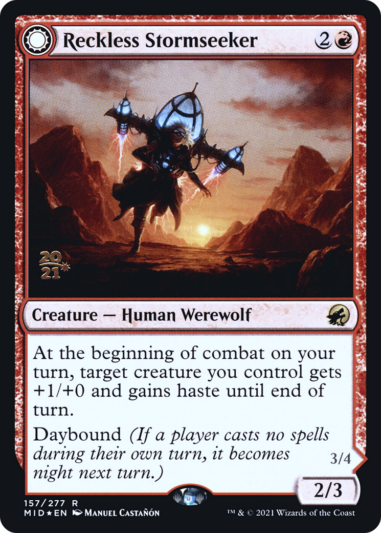 Reckless Stormseeker // Storm-Charged Slasher (PMID-157S) - Innistrad: Midnight Hunt Promos: (Double Faced Transform) Foil - Premium MTG Single from Wizards of the Coast - Just $0.70! Shop now at Game Crave Tournament Store
