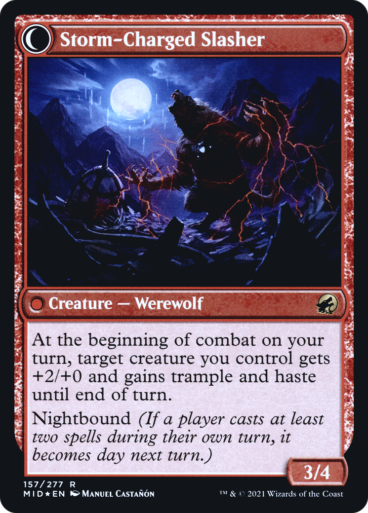 Reckless Stormseeker // Storm-Charged Slasher (PMID-157S) - Innistrad: Midnight Hunt Promos: (Double Faced Transform) Foil - Premium MTG Single from Wizards of the Coast - Just $0.70! Shop now at Game Crave Tournament Store