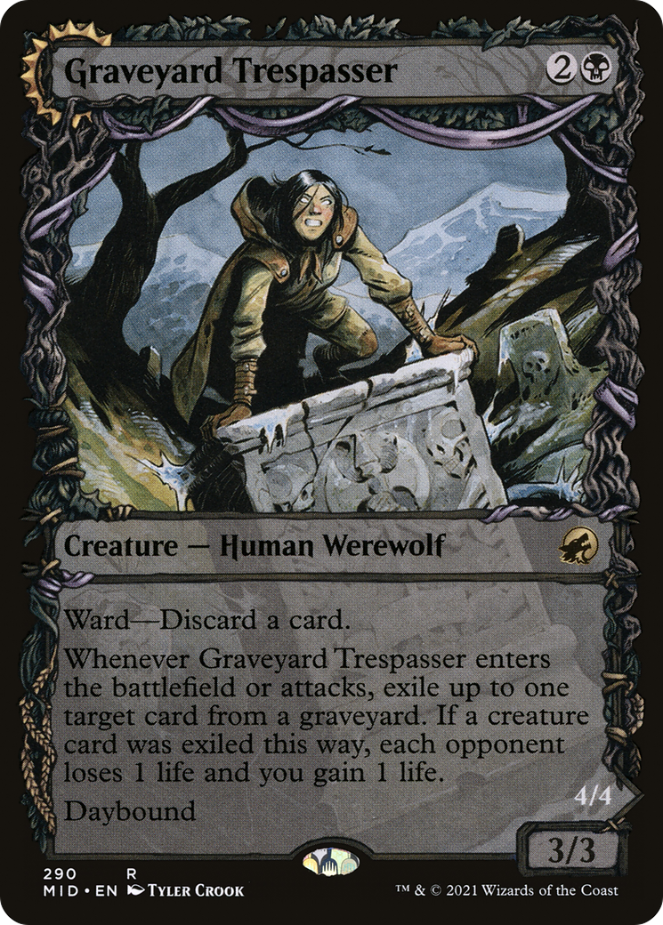 Graveyard Trespasser // Graveyard Glutton (MID-290) - Innistrad: Midnight Hunt: (Showcase, Double Faced Transform) - Premium MTG Single from Wizards of the Coast - Just $0.32! Shop now at Game Crave Tournament Store