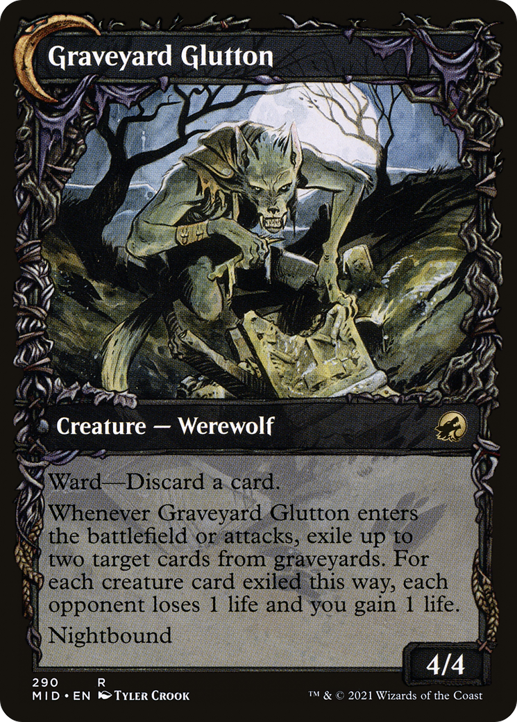 Graveyard Trespasser // Graveyard Glutton (MID-290) - Innistrad: Midnight Hunt: (Showcase, Double Faced Transform) Foil - Premium MTG Single from Wizards of the Coast - Just $0.92! Shop now at Game Crave Tournament Store