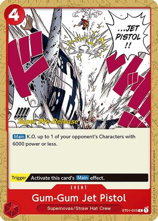 Gum-Gum Jet Pistol (ST01-015) - Super Pre-Release Starter Deck 1: Straw Hat Crew - Premium One Piece Single from Bandai - Just $0.44! Shop now at Game Crave Tournament Store