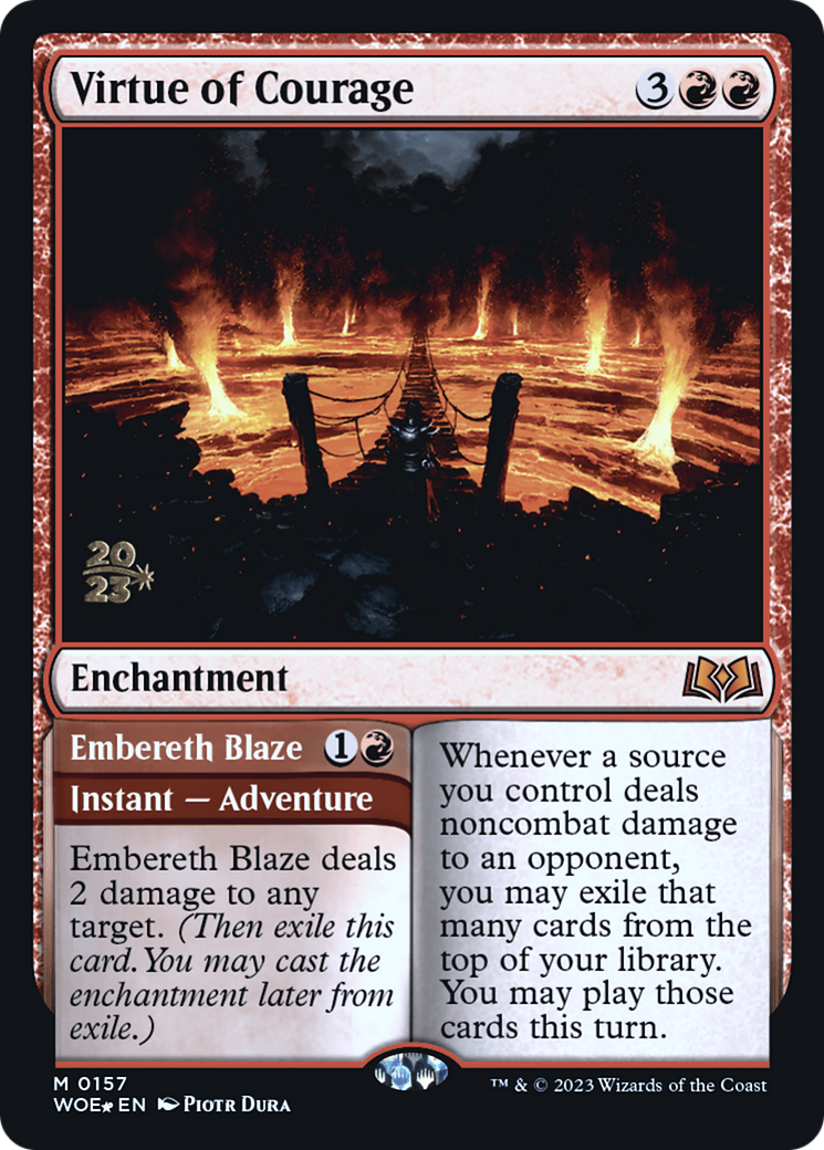 Virtue of Courage // Embereth Blaze (PWOE-157S) - Wilds of Eldraine Promos Foil - Premium MTG Single from Wizards of the Coast - Just $2.56! Shop now at Game Crave Tournament Store