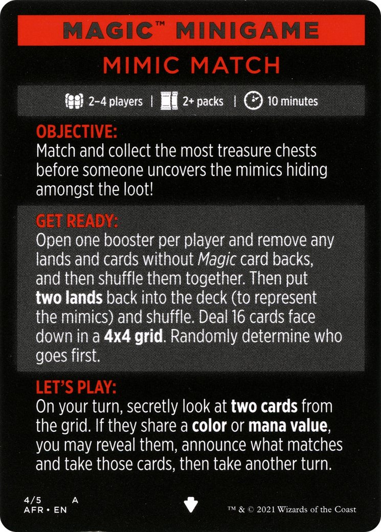 Mimic Match // Mimic Match (cont'd) (MAFR-004) - Adventures in the Forgotten Realms Minigames - Premium MTG Single from Wizards of the Coast - Just $0! Shop now at Game Crave Tournament Store