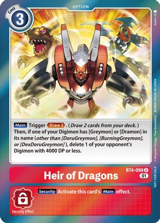 Heir of Dragons (ST-11 Special Entry Pack) (BT4-099) - Great Legend Foil - Premium Digimon Single from Bandai - Just $1.79! Shop now at Game Crave Tournament Store