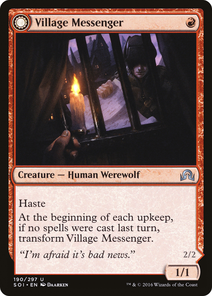 Village Messenger // Moonrise Intruder (SOI-190) - Shadows over Innistrad: (Double Faced Transform) Foil - Premium MTG Single from Wizards of the Coast - Just $0.96! Shop now at Game Crave Tournament Store