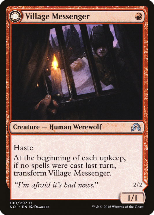 Village Messenger // Moonrise Intruder (SOI-190) - Shadows over Innistrad: (Double Faced Transform) Foil - Premium MTG Single from Wizards of the Coast - Just $0.96! Shop now at Game Crave Tournament Store
