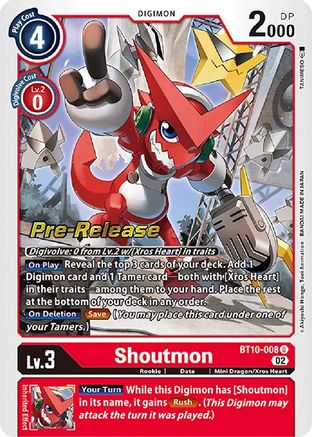 Shoutmon (BT10-008) - Xros Encounter Pre-Release Cards - Premium Digimon Single from Bandai - Just $0.76! Shop now at Game Crave Tournament Store