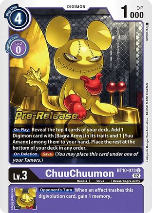 ChuuChuumon (BT10-073) - Xros Encounter Pre-Release Cards Foil - Premium Digimon Single from Bandai - Just $1.89! Shop now at Game Crave Tournament Store