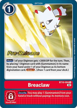 Breaclaw (BT10-094) - Xros Encounter Pre-Release Cards - Premium Digimon Single from Bandai - Just $1.43! Shop now at Game Crave Tournament Store