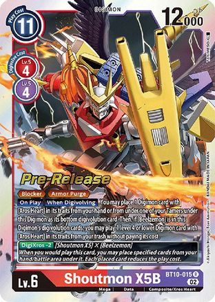 Shoutmon X5B (BT10-015) - Xros Encounter Pre-Release Cards Foil - Premium Digimon Single from Bandai - Just $3.51! Shop now at Game Crave Tournament Store