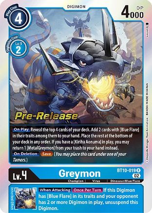 Greymon (BT10-019) - Xros Encounter Pre-Release Cards Foil - Premium Digimon Single from Bandai - Just $1.71! Shop now at Game Crave Tournament Store