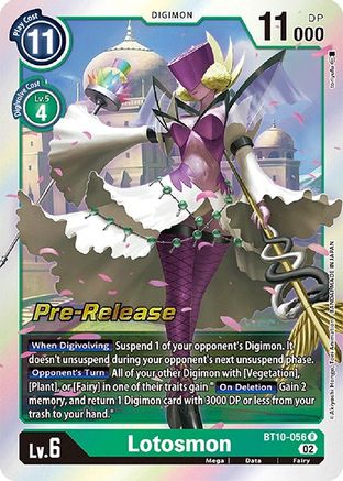Lotosmon (BT10-056) - Xros Encounter Pre-Release Cards Foil - Premium Digimon Single from Bandai - Just $0.36! Shop now at Game Crave Tournament Store