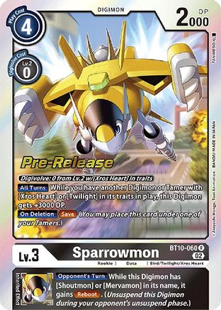 Sparrowmon (BT10-060) - Xros Encounter Pre-Release Cards Foil - Premium Digimon Single from Bandai - Just $0.28! Shop now at Game Crave Tournament Store