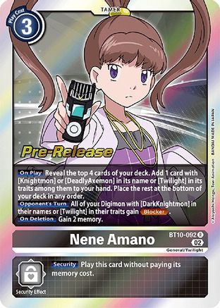 Nene Amano (BT10-092) - Xros Encounter Pre-Release Cards Foil - Premium Digimon Single from Bandai - Just $0.56! Shop now at Game Crave Tournament Store