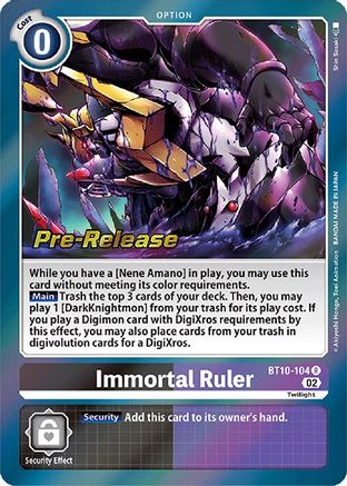 Immortal Ruler (BT10-104) - Xros Encounter Pre-Release Cards - Premium Digimon Single from Bandai - Just $3.18! Shop now at Game Crave Tournament Store