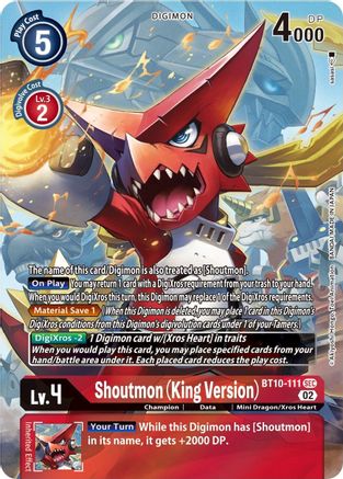 Shoutmon (King Version) (Alternate Art) (BT10-111) - Xros Encounter Foil - Premium Digimon Single from Bandai - Just $4.59! Shop now at Game Crave Tournament Store