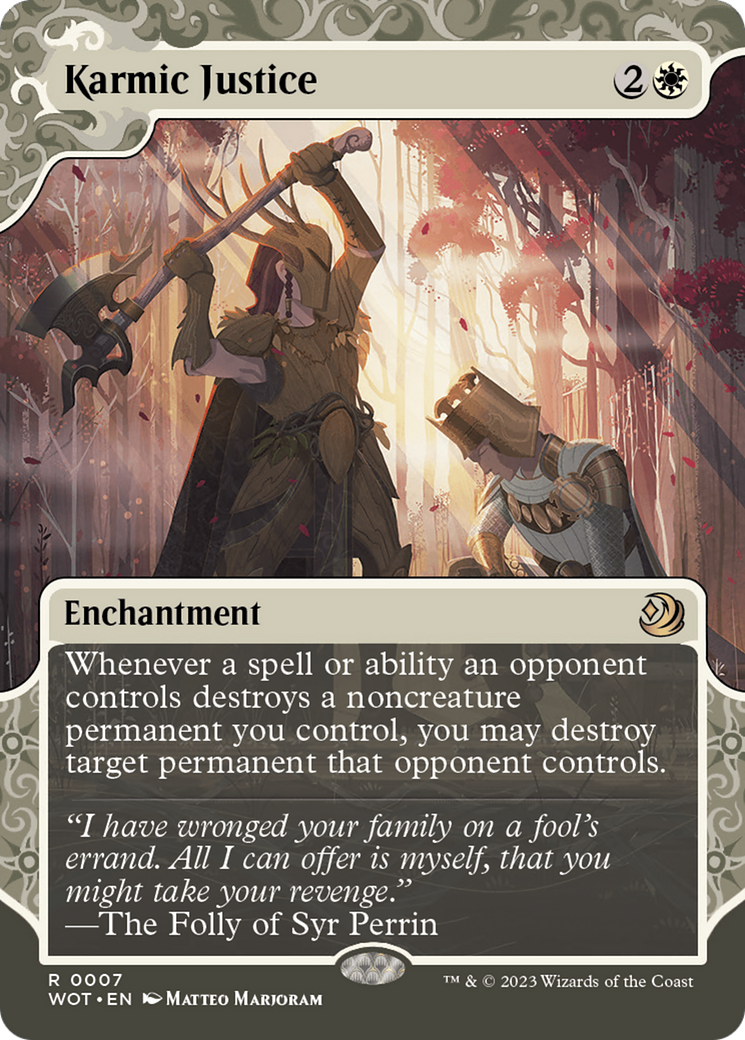 Karmic Justice (WOT-007) - Wilds of Eldraine: Enchanting Tales: (Showcase) (Borderless) - Premium MTG Single from Wizards of the Coast - Just $0.13! Shop now at Game Crave Tournament Store