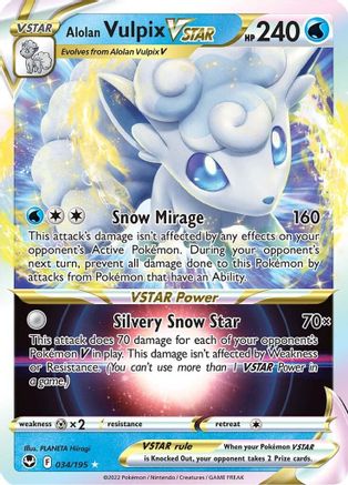 Alolan Vulpix VSTAR 34/195 - Silver Tempest Holofoil - Premium Pokemon Single from Nintendo - Just $0.75! Shop now at Game Crave Tournament Store