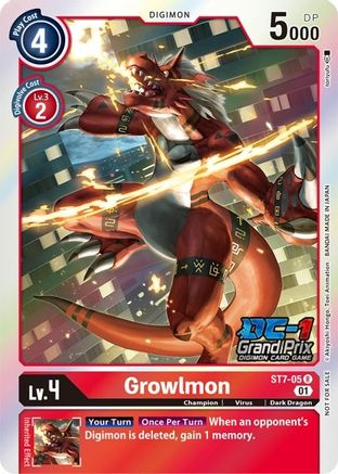Growlmon (DC-1 2022 Stamped) (ST7-05) - Starter Deck 07: Gallantmon - Premium Digimon Single from Bandai - Just $0! Shop now at Game Crave Tournament Store