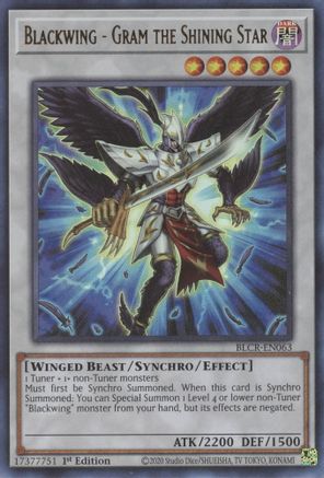 Blackwing - Gram the Shining Star (BLCR-EN063) - Battles of Legend: Crystal Revenge 1st Edition - Premium Yugioh Single from Konami - Just $0.25! Shop now at Game Crave Tournament Store