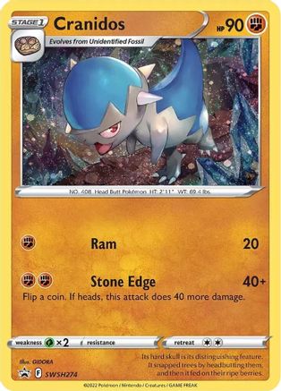 Cranidos SWSH274/307 - SWSH Black Star Promos Holofoil - Premium Pokemon Single from Nintendo - Just $0.50! Shop now at Game Crave Tournament Store